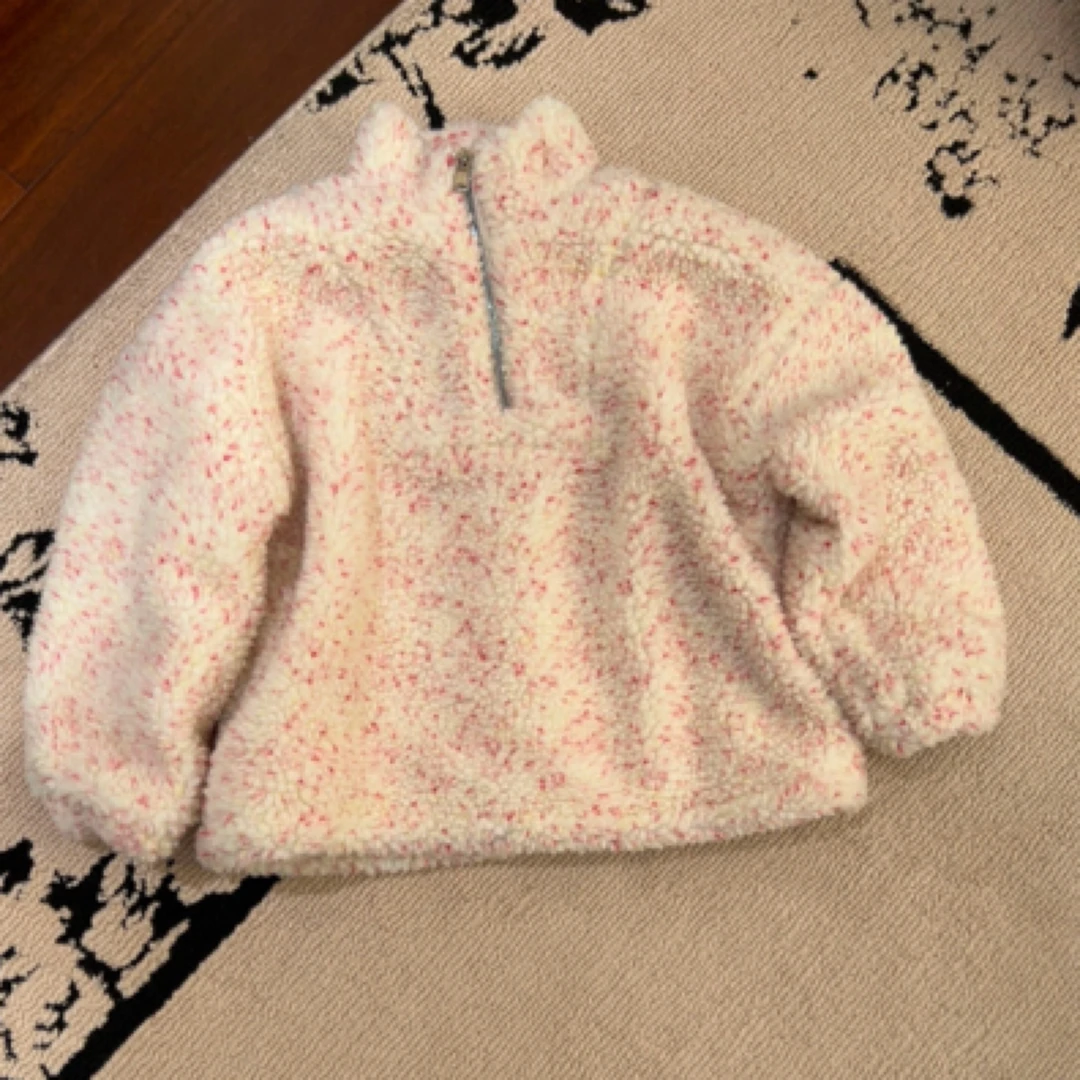 【编号N877】2024-6070-09-儿童下摆抽绳立领毛毛卫衣粉色-TXG