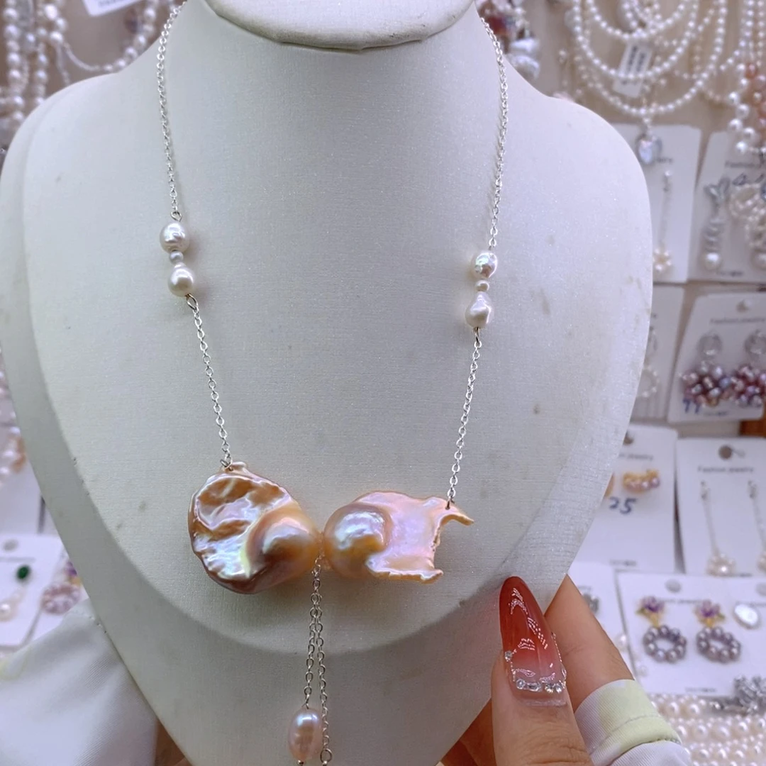 合金淡水珍珠福利漏价银链条亲嘴鱼大巴项链