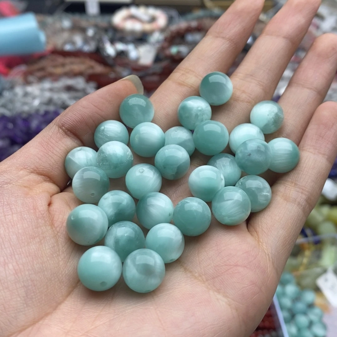玛瑙/玉髓未镶嵌珠宝半成品两个10.5mm绿海纹石圆珠