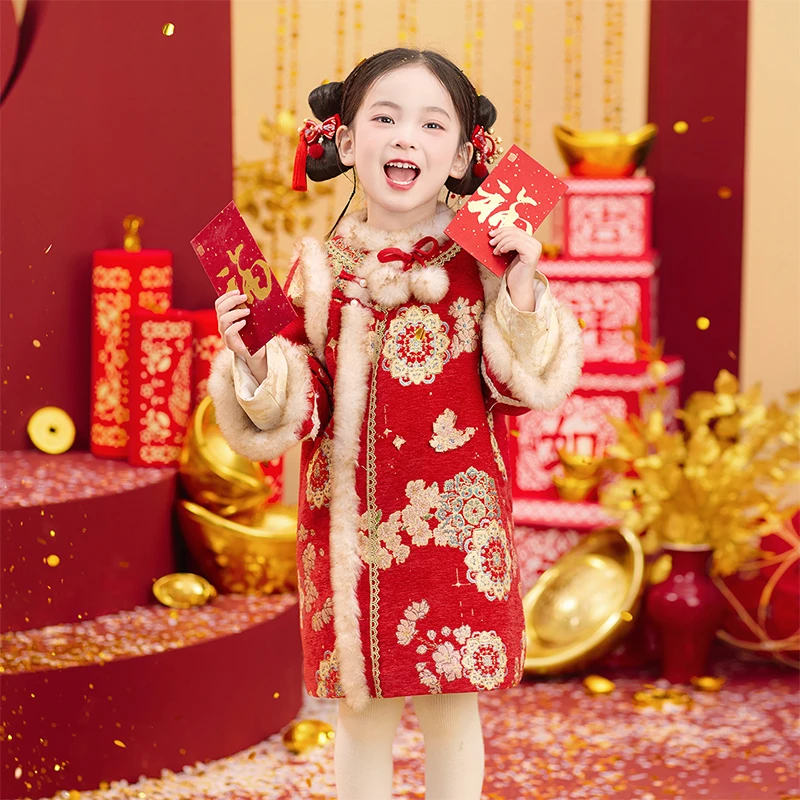 旗铂-春和 2025新款儿童拜年服旗袍古风国风冬装宝宝加绒唐装冬