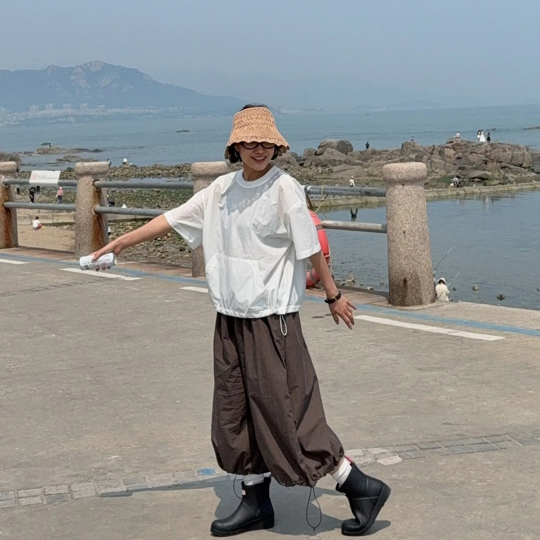 CHA MA GO DO09508休闲直筒抽绳八分阔腿裤