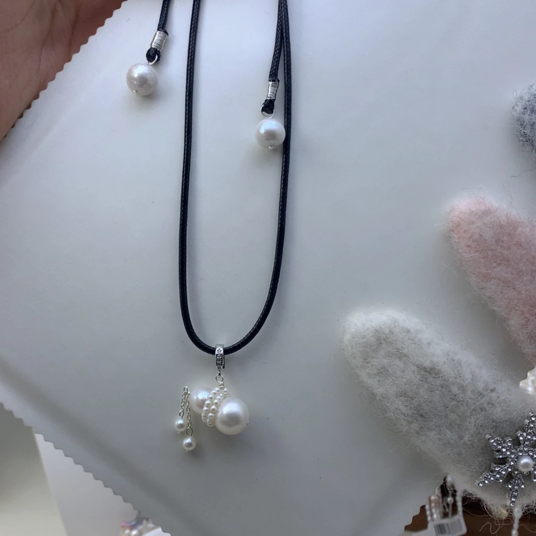 合金皮绳毛衣链淡水珍珠