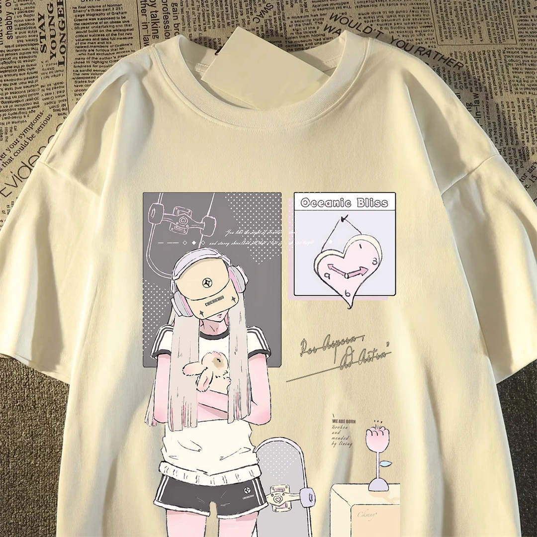 100%重磅纯棉短袖T恤男女同款学院风女孩夏季宽松男装半袖上衣ZN1