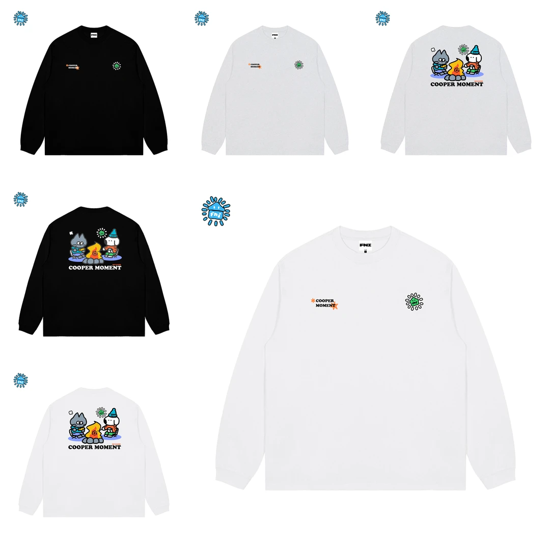 FNIcooper（猫狗围炉AB面）趣味卡通重磅纯棉长袖男女情侣T恤秋发泡