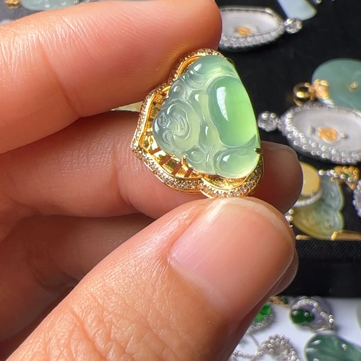 翡翠18K金镶嵌吊坠(不含链)