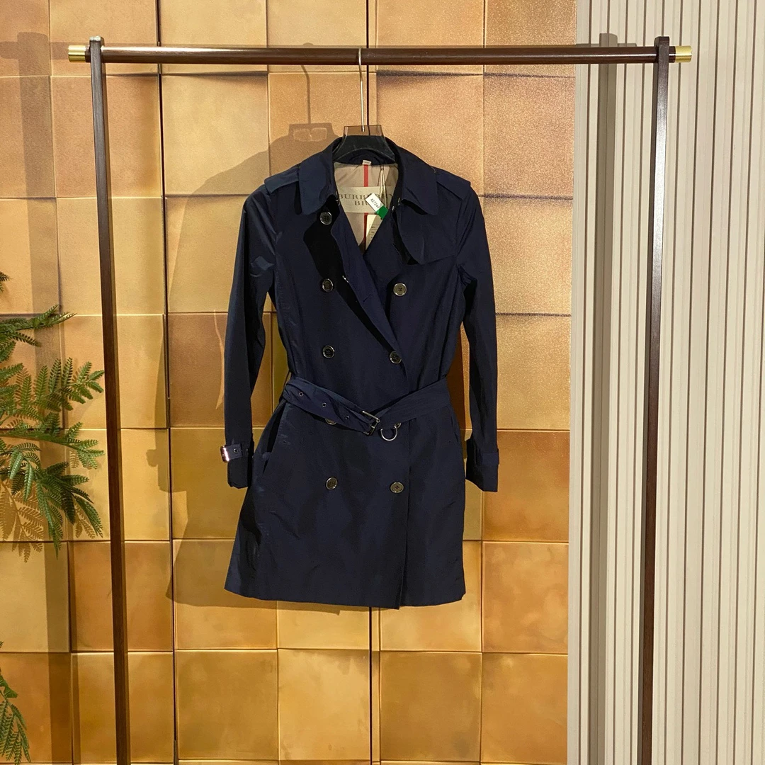 99新 BURBERRY/博柏利 午夜蓝双排扣系腰带风衣/36码/99新/27244