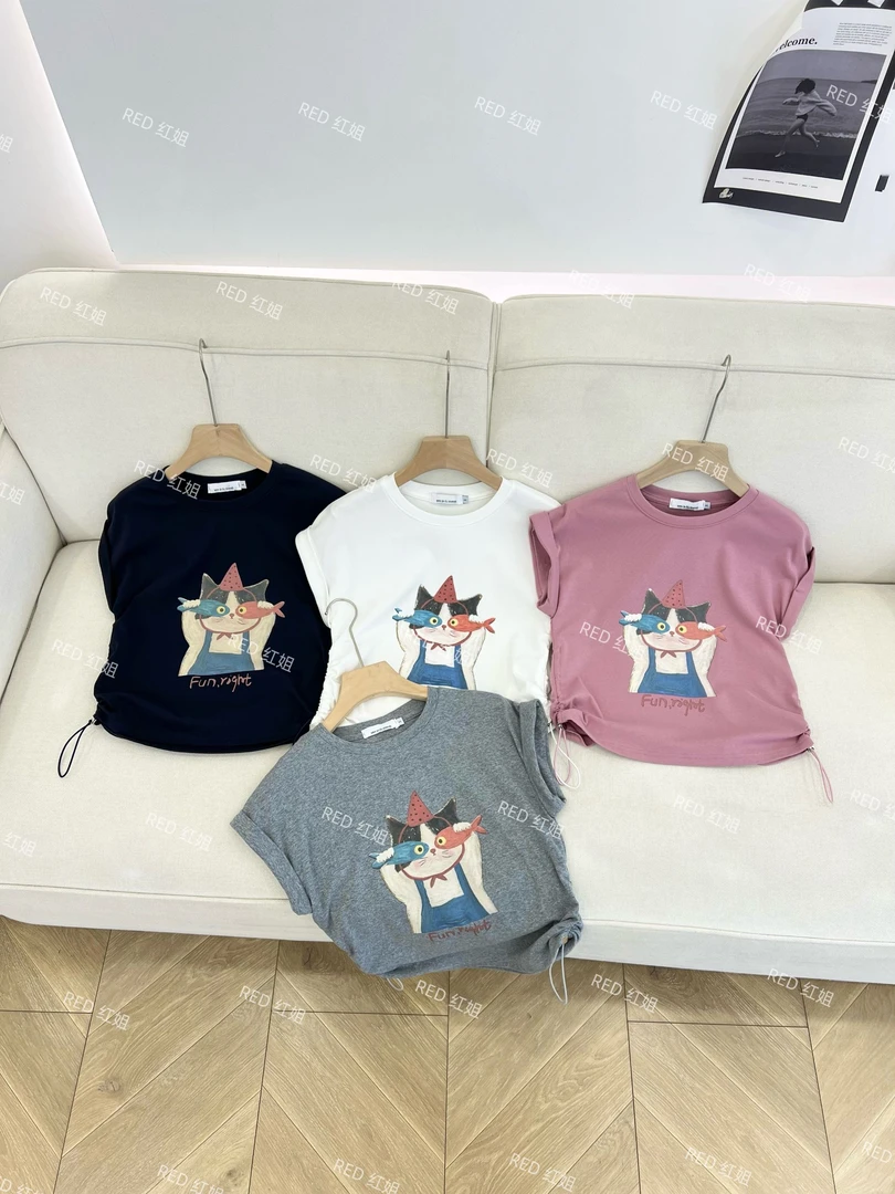 【红姐专属】2025新款时尚洋气百搭抽绳短袖（25110）A