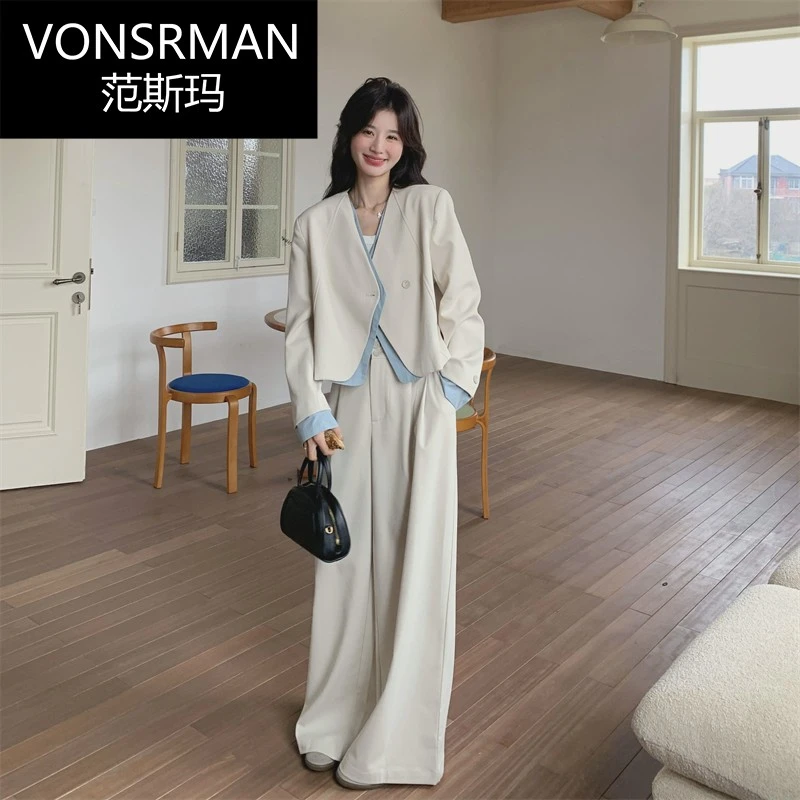 夏装显瘦春装夏季裙子爆款假两件西装阔腿裤套装女春秋2025套穿搭