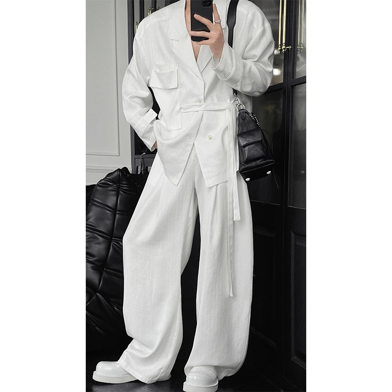 龙叨叨春夏新款自制设计师款系带薄款西装套装简约高级感西服西裤