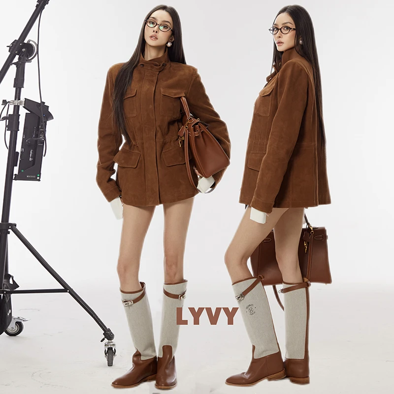 【麂皮外套】袁伶嫣同款L*P麂皮多口袋收腰两穿外套