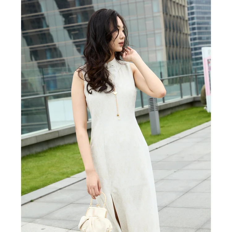 西町村屋新中式无袖连衣裙女夏季新款国风吊坠设计裙子XEAB10178