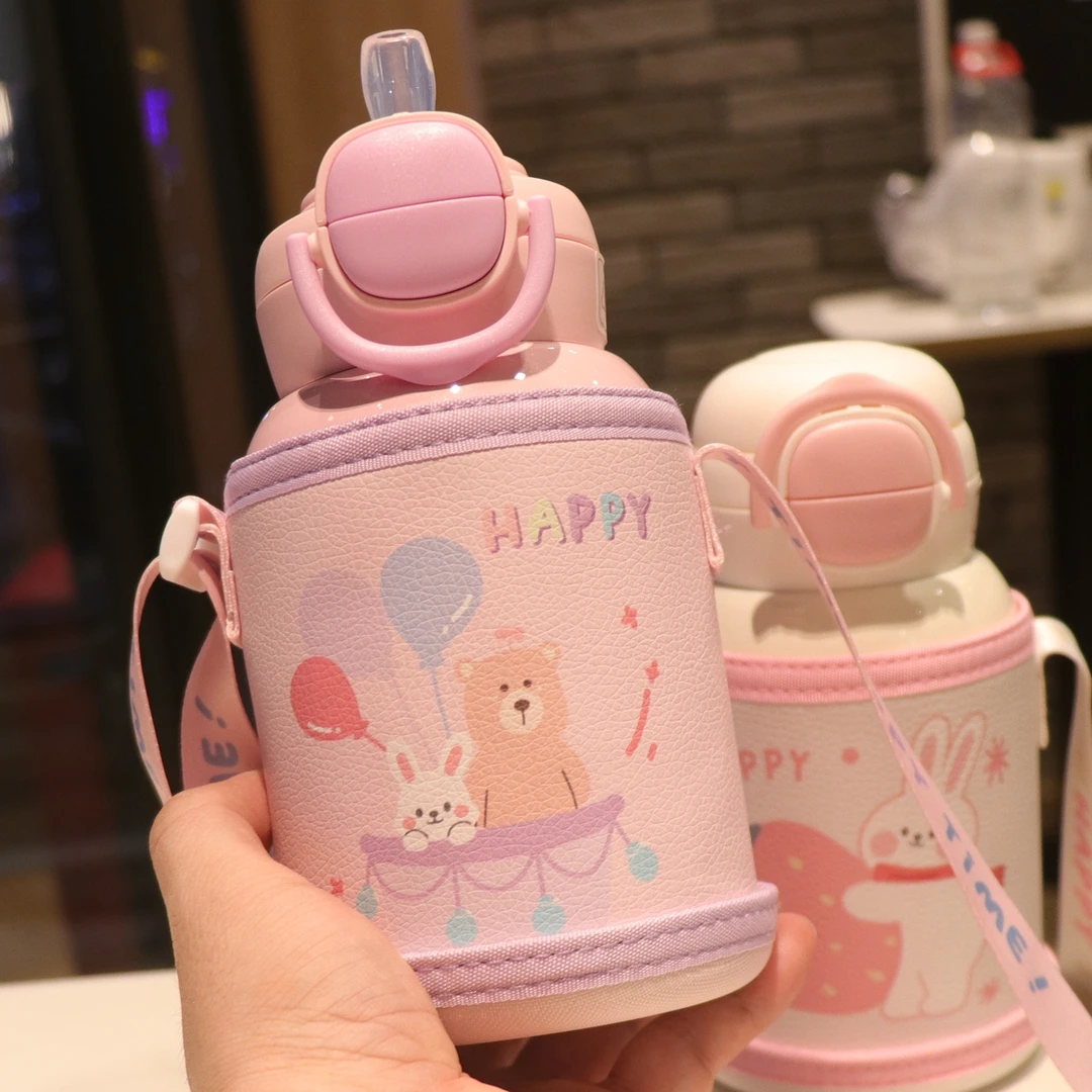 316不锈钢保温吸管杯双饮水杯幼儿园宝宝水壶儿童上学专用杯子女