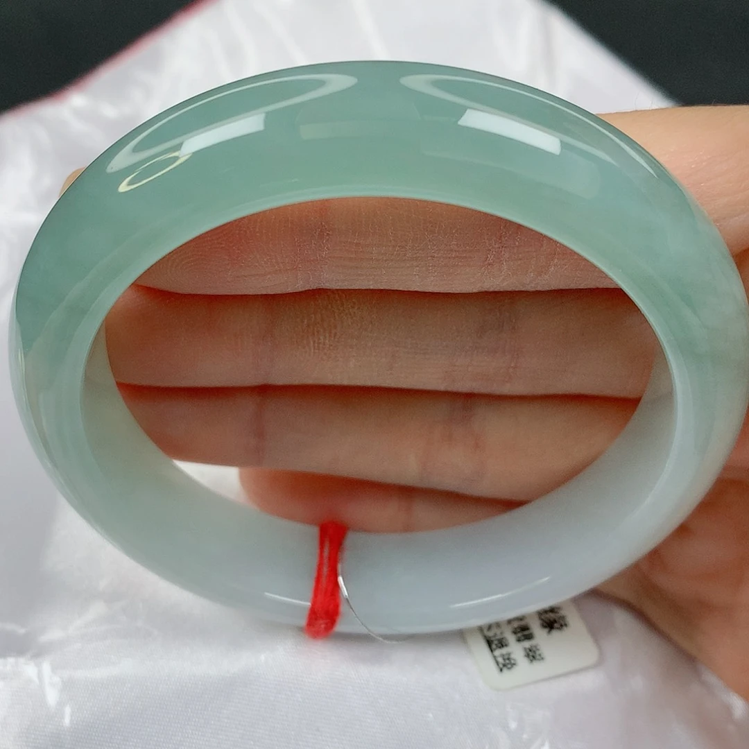 未镶嵌手镯翡翠56.5正圈，糯冰天青色半山水，07