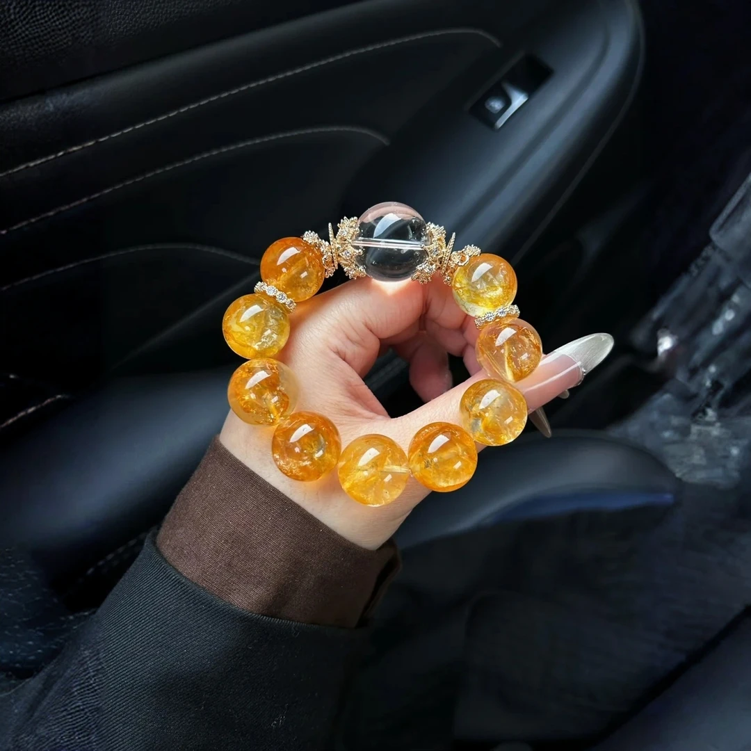 【专属】浮光越金黄胶花黄水晶手串人间富贵花财富金手链多样性发一