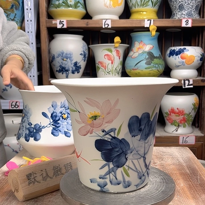 白泥斗笠青花荷花陶瓷