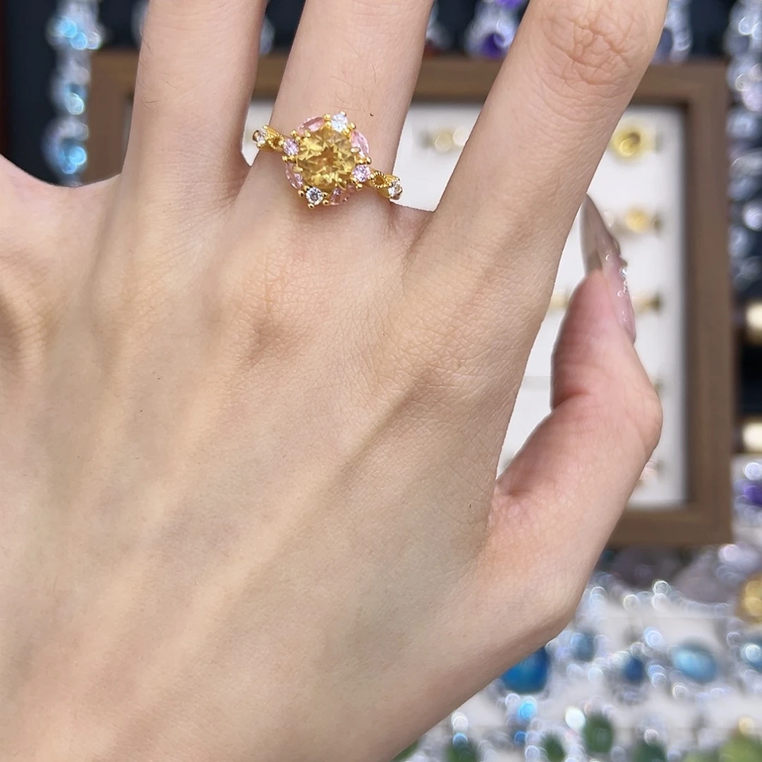 银S925镀金镶嵌戒指黄晶
