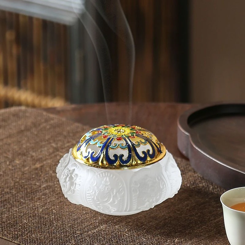 家用室内熏香炉茶道创意檀香炉八宝吉祥水琉璃香炉香插摆件批