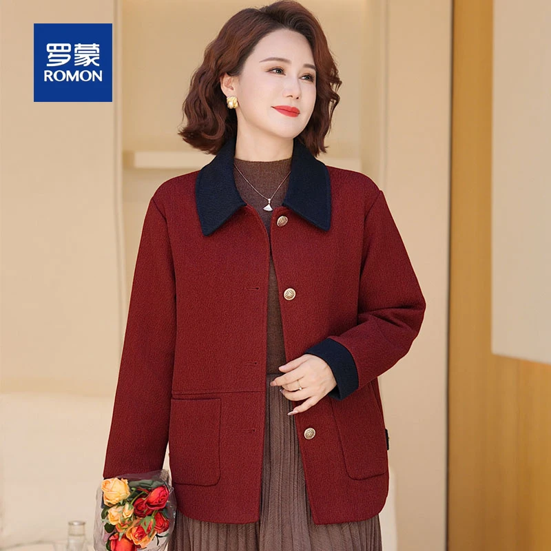 罗蒙中年妈妈秋装外套新款中老年女装春秋端庄大气贵夫人毛呢上衣