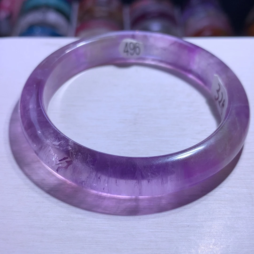 水晶手镯银S925镶嵌紫水60.4圈496
