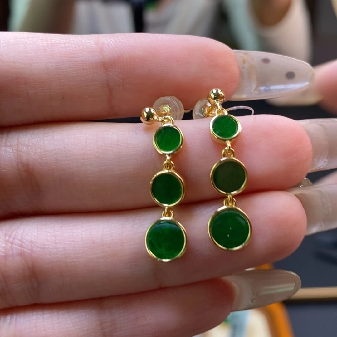 翡翠银S925镶嵌耳饰16700