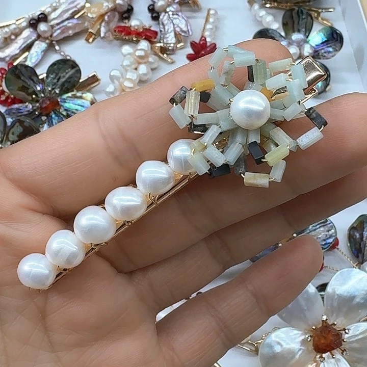 淡水珍珠发饰银S925镶嵌星*