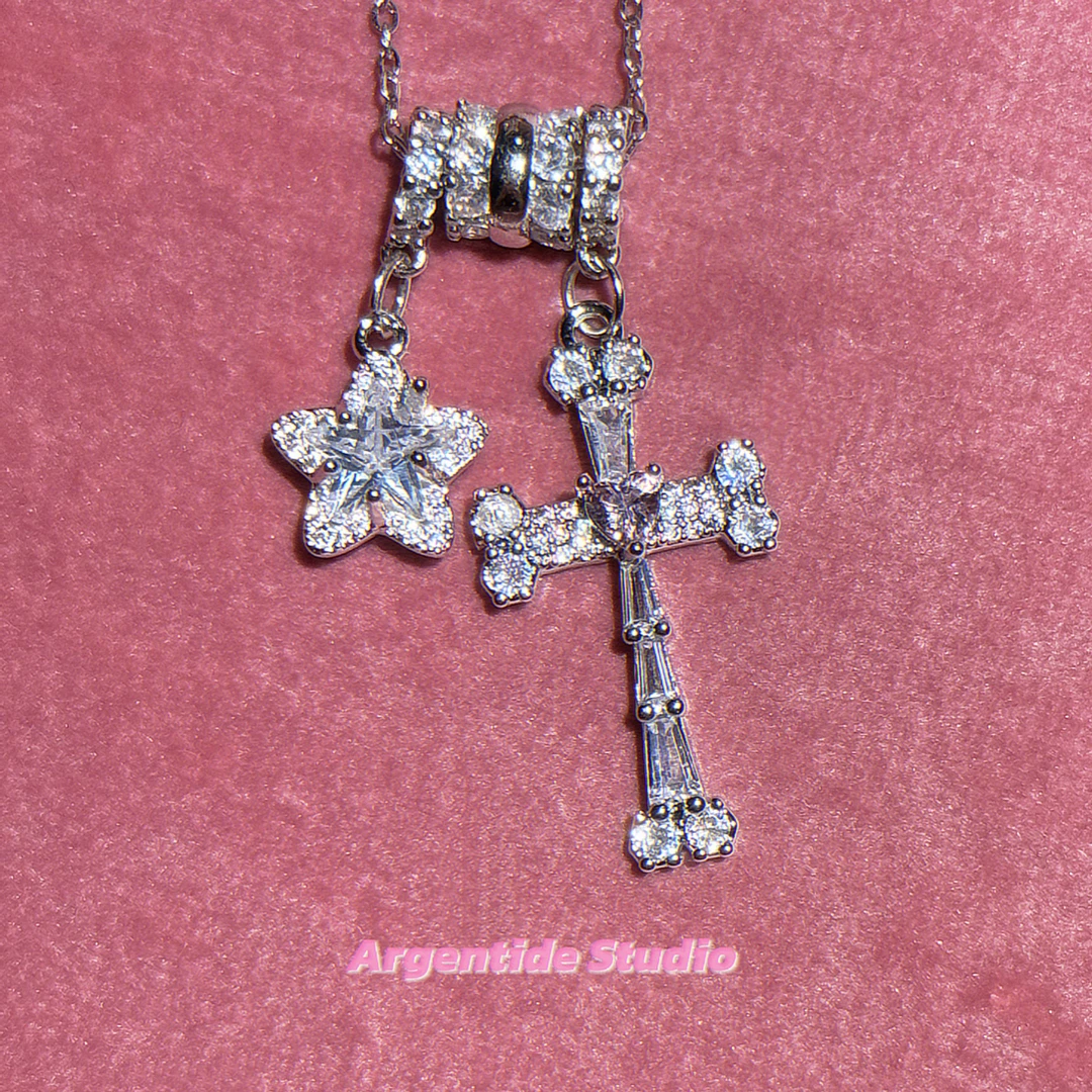 不锈钢项链 璀璨星河| 闪钻五角星粉色爱心十字架项链清冷甜美