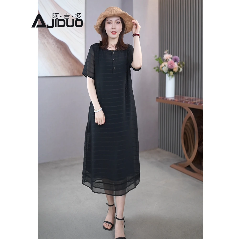 高端休闲连衣裙2025年夏季新款女装品牌高档中年妈妈大码裙子夏季