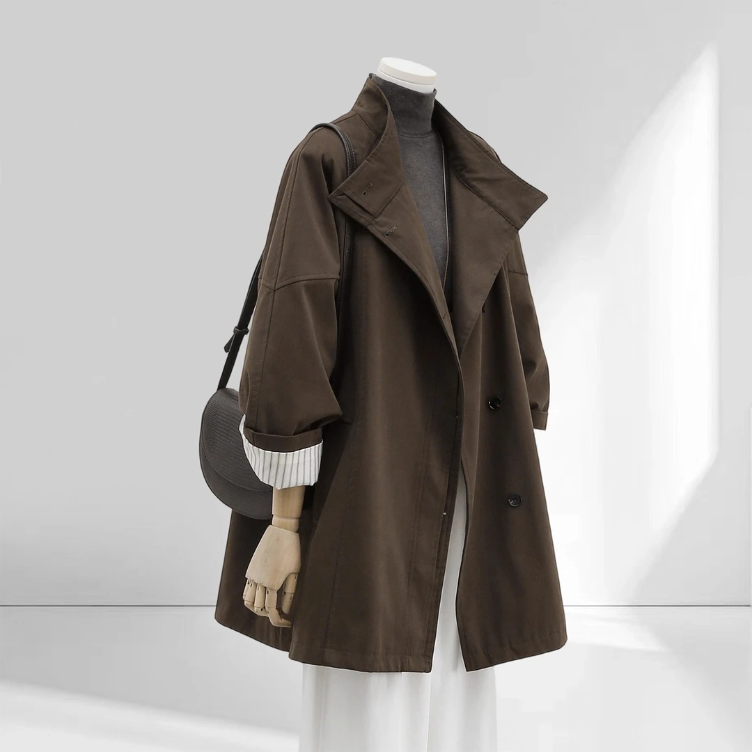 300斤加大码韩系复古咖色风衣外套男女装秋冬宽松休闲中长款大衣2