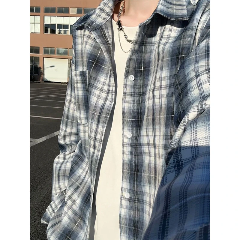 慵懒风格子长袖衬衫男春秋季潮休闲宽松日系oversize情侣开衫外套