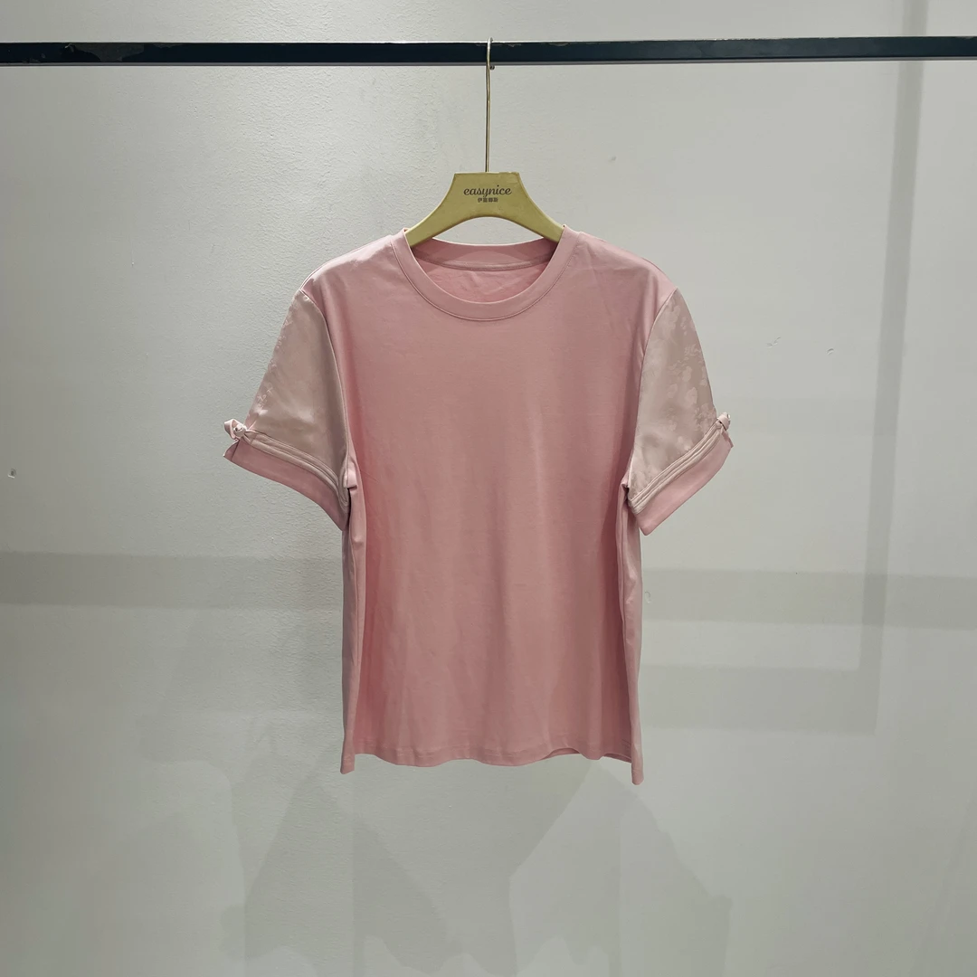 【麦丝】夏季休闲百搭宽松显瘦圆领套头气质女士T恤女款FG-895