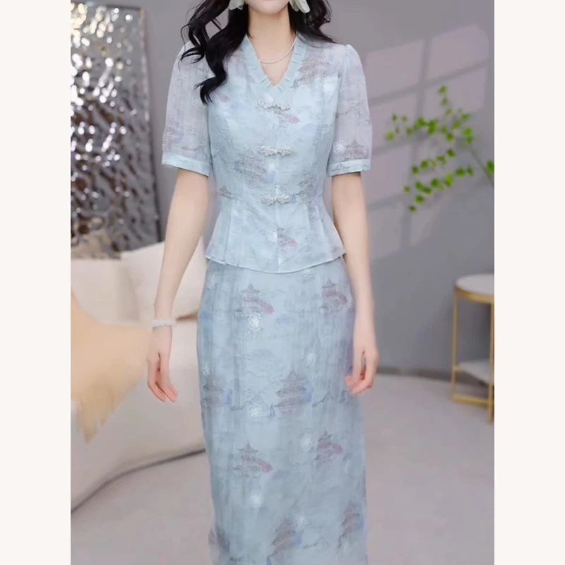 套装裙子2025夏季新中式洋气新款小香风上衣通勤可穿半身裙