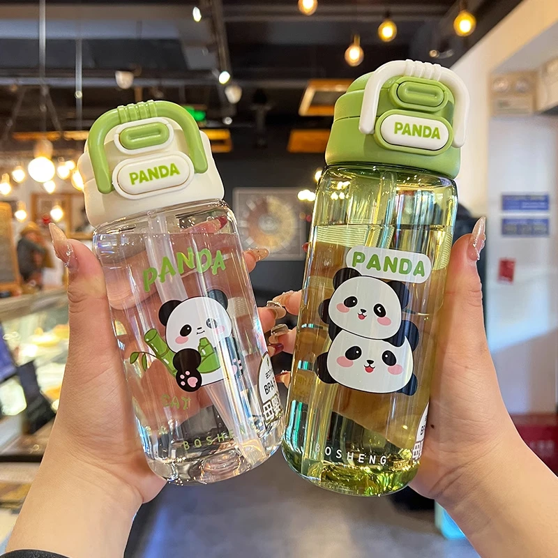 儿童水杯女孩2025新款夏天可爱熊猫塑料吸管杯小学生上学专用杯子