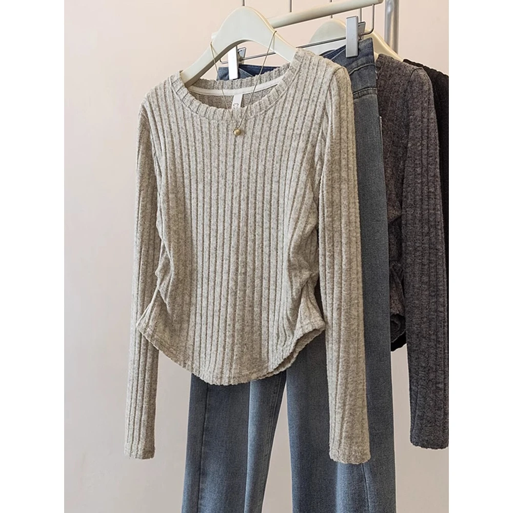 大码2024秋冬新款时尚显瘦褶皱收腰长袖1628