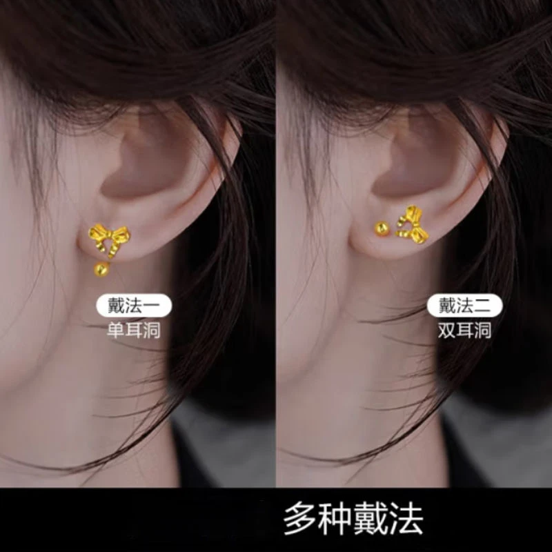 铜合金耳饰 金色蝴蝶结耳钉款蝴蝶U型弯钩耳饰养耳棒女式耳夹耳饰