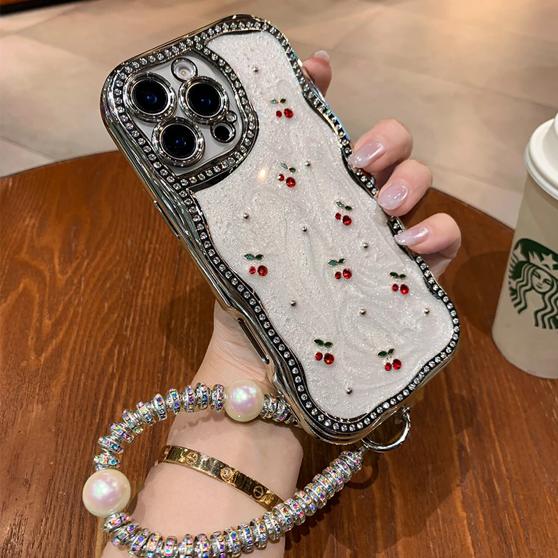 轻奢水钻适用苹果16promax手机壳女款iPhone15全包防摔14挂绳13女