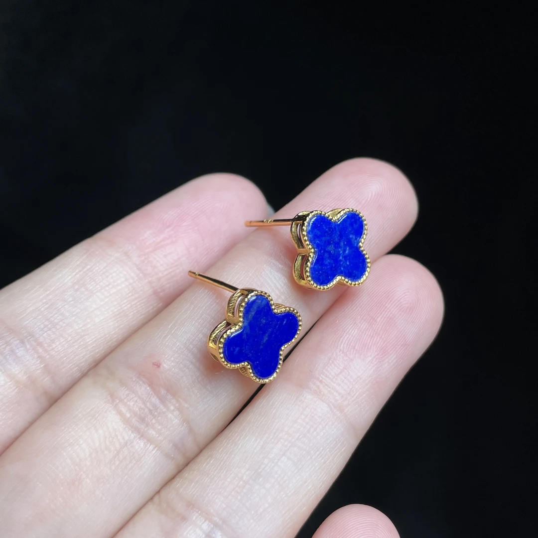 L【玉氏珠宝】925银青金石四叶草耳钉-约8*3mm多样性发一 CAN243015