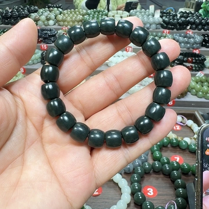 未镶嵌手链和田玉新疆黑青直切卡10