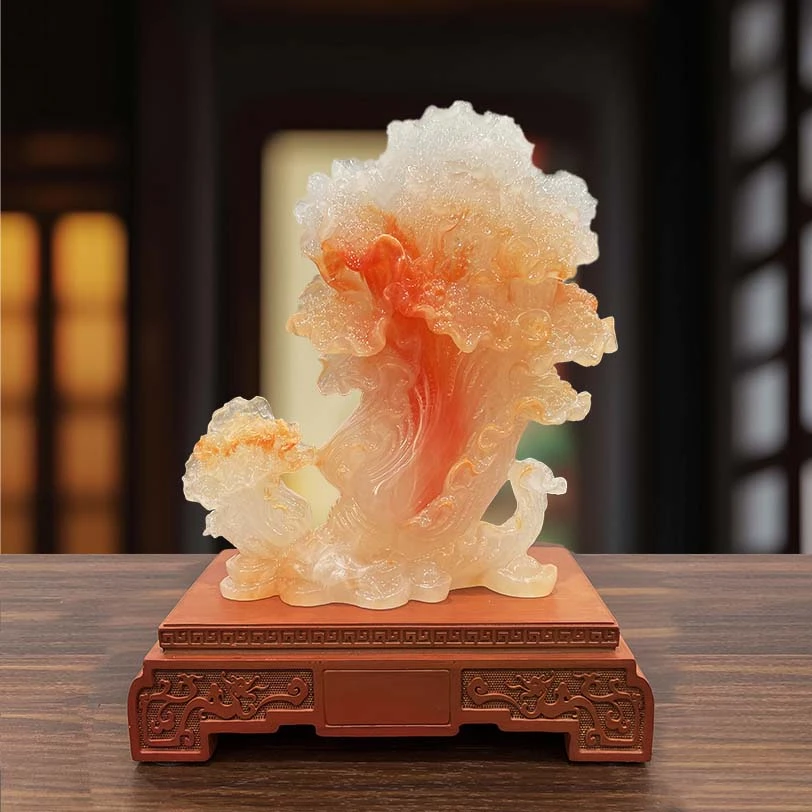 12寸红花冰立定白菜摆件-24*12*31cm约2.5kg-YX