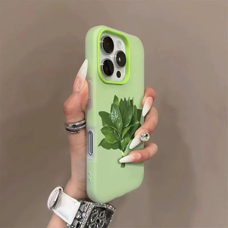 绿色柚子叶适用苹果17promax手机壳16/15/13Pro/xr/xsmax防摔女壳