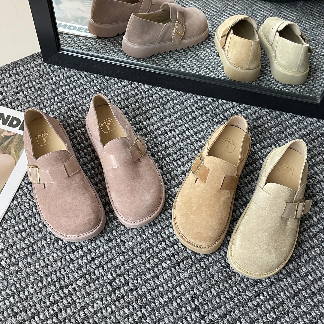 TS休闲鞋百搭平底圆头透气真皮时尚两穿勃肯鞋