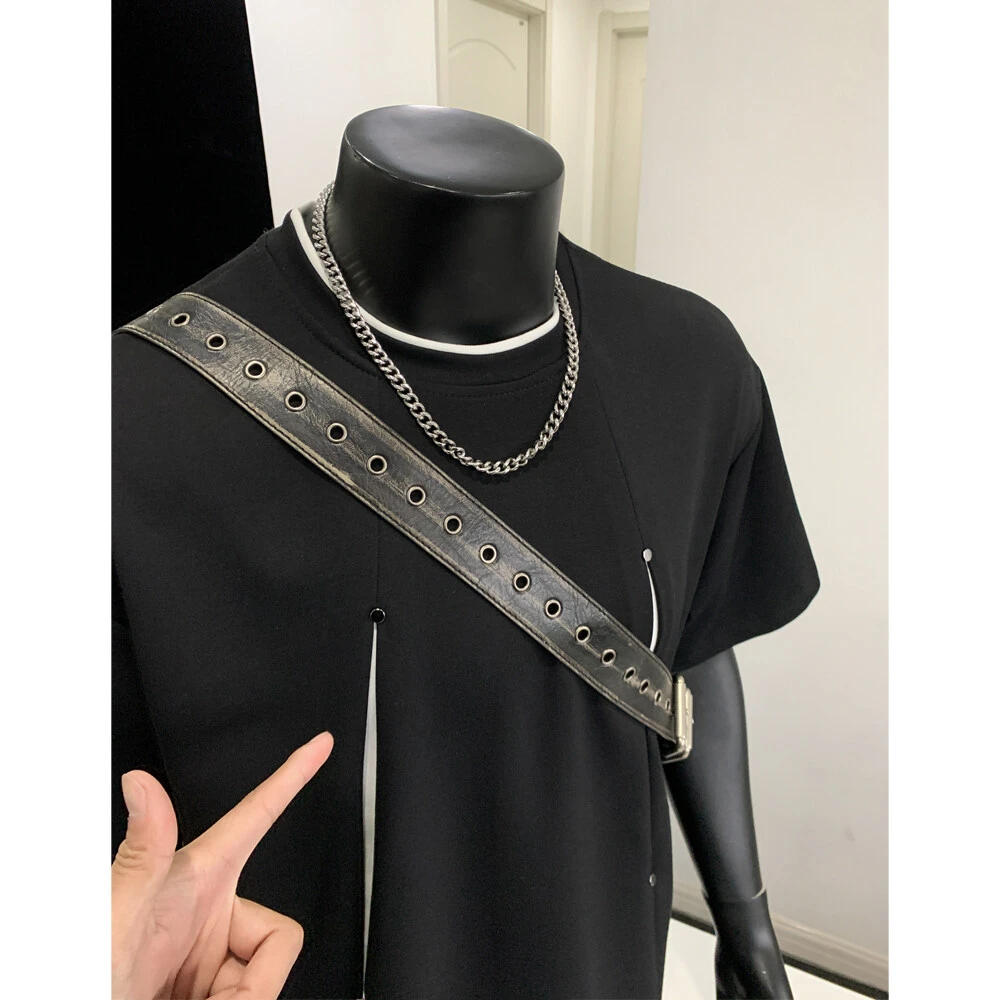 高级感刀割设计款结构短袖T恤男夏季宽松痞帅高克重磅圆领半袖潮