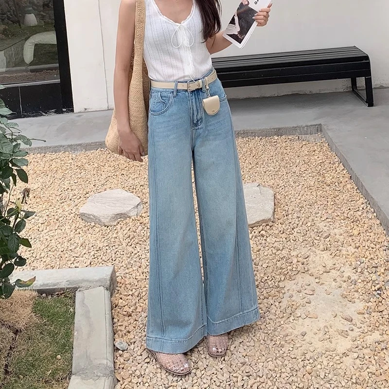 大码阔腿牛仔裤女春季新款梨形身材胖mm宽松显瘦裤子女款胖mm显瘦