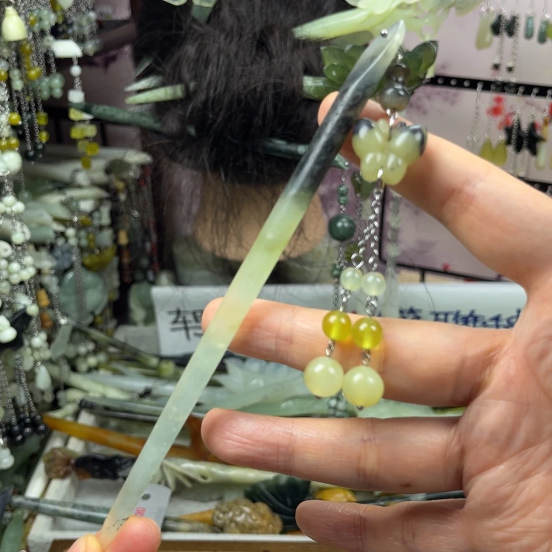 岫玉未镶嵌发饰长度16.5厘米左右