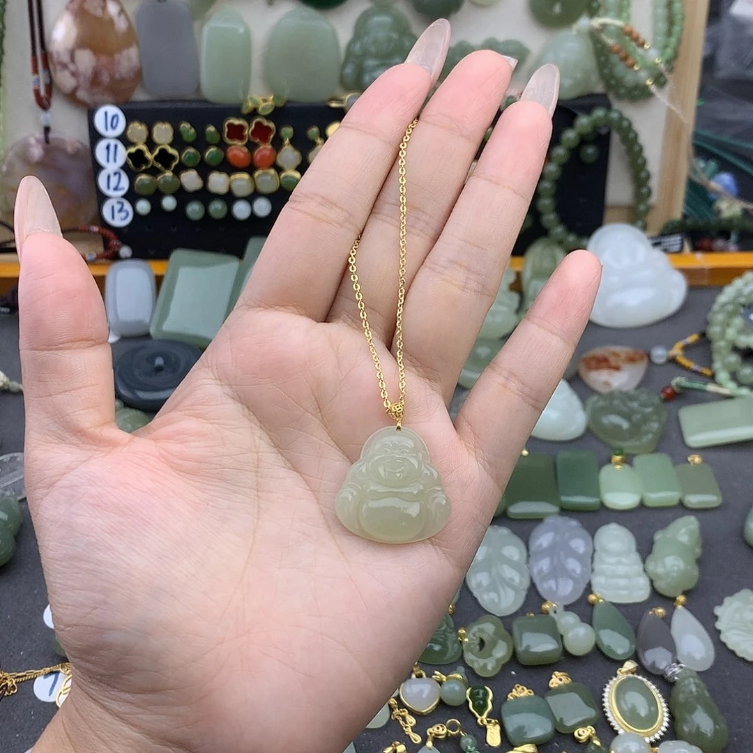 和田玉18K金镶嵌吊坠(不含链)