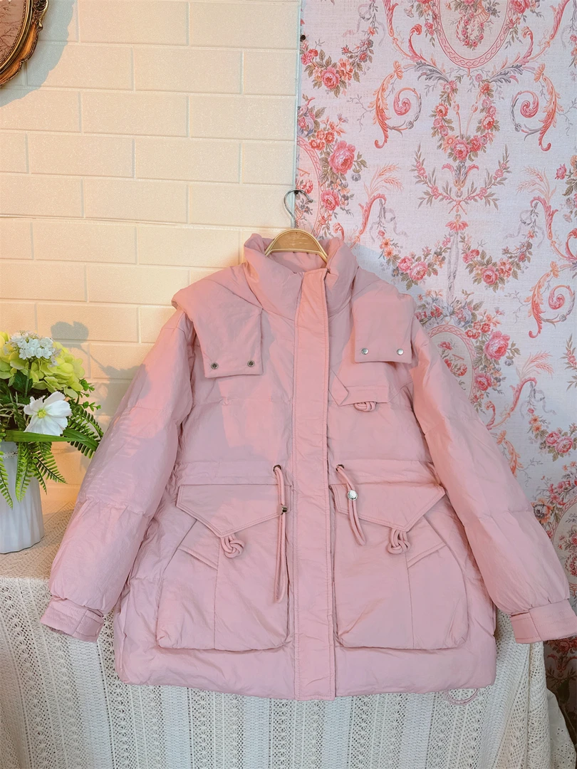 《米粒》83489冬季连帽可收腰宽松百搭休闲羽绒服