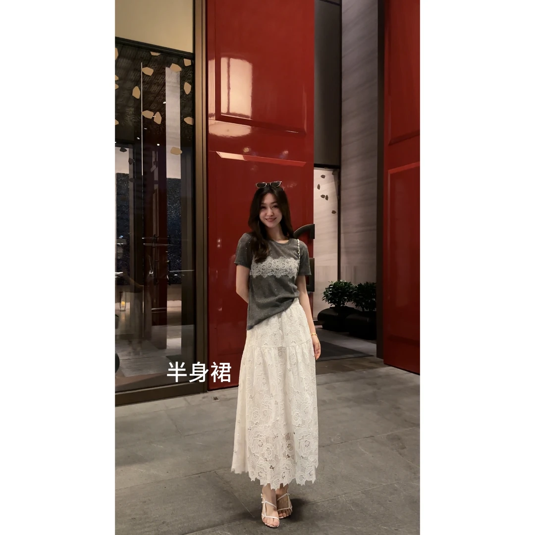 W·HAHA【花期入梦】白色蕾丝A字伞裙-52081