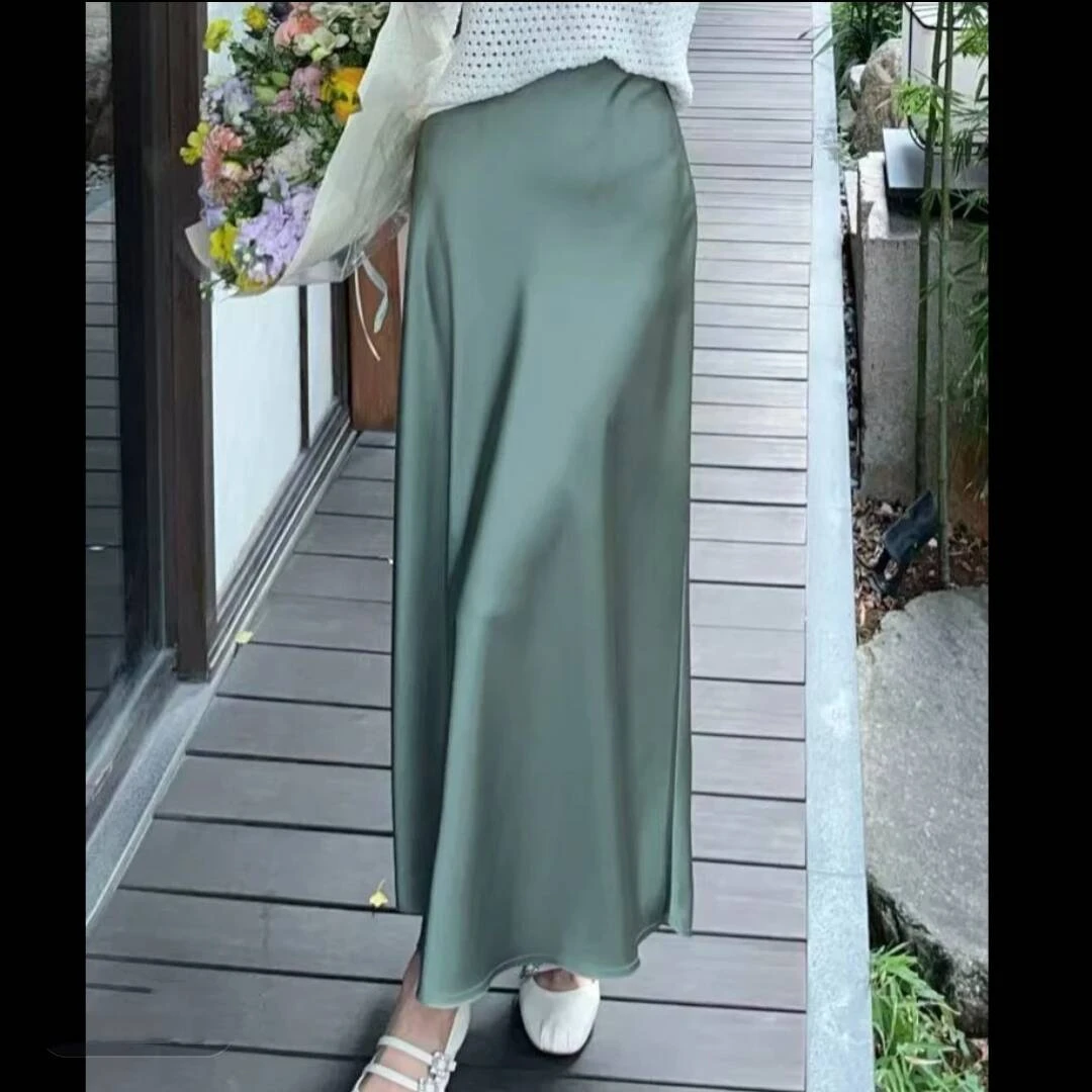 {专柜}商场同款2025夏季气质时尚百搭光泽垂感中长半身灰色西装裤