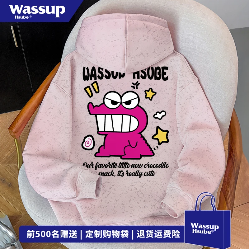 WASSUP HSUBE美式小怪兽情侣装连帽卫衣男女秋冬新款百搭扎染上衣