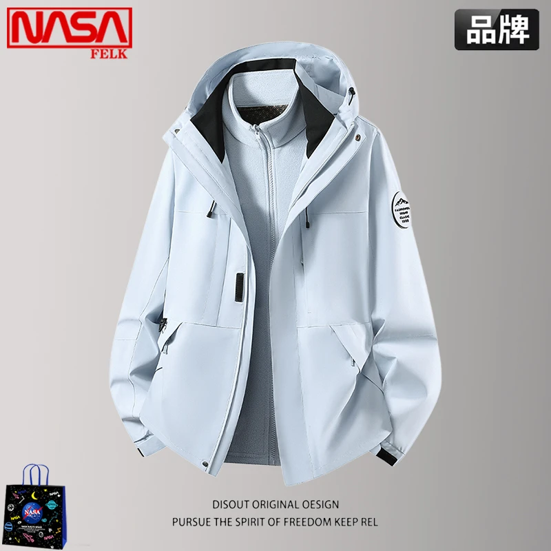 NASA潮牌情侣夹克男秋冬季三合一防水防风冲锋衣带内胆抓绒衣外套