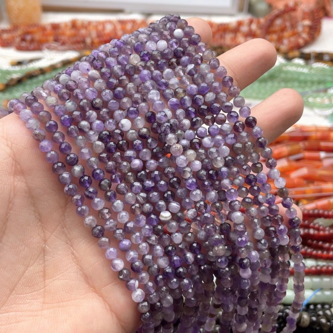 玛瑙/玉髓未镶嵌珠宝半成品一条装卡4mm紫水切面珠